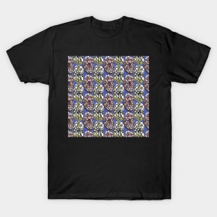 Abstract Muted Blue 80s Memphis Design Scribble Shapes Pattern T-Shirt